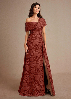 Azazie Milton Kleider für die Brautmutter A-Linie Plissee Blumen-Burnout Kleid Terrakotta image5