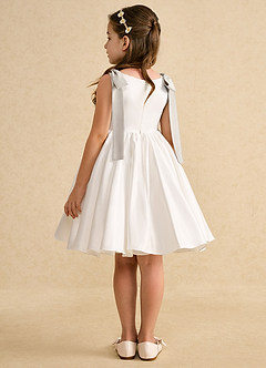 Azazie Stacie Flower Girl Dresses Ivory Frost A-Line Bow Matte Satin Dress image5