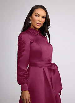 Azazie Ruth Mother of the Bride Dresses Mulberry A-Line Lace Matte Satin Dress image3
