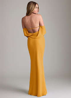 Azazie Lusinda Vestidos de madrinha de casamento Vestido Caramelo de Chiffon de sereia com Fora do ombro image2