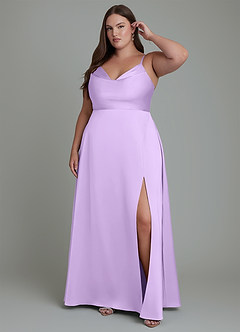 Azazie Sarella Bridesmaid Dresses Lilac A-Line Pleated Stretch Satin Dress image6