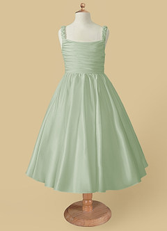Azazie Cutie Pie Flower Girl Dresses Dusty Sage A-Line Pleated Matte Satin Dress image4