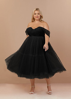 Azazie Vienna Vestidos de novia Vestido de Negro de Tul de Corte en A con Fuera del hombro image9