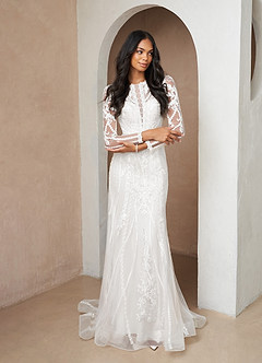 Azazie Yoki Vestidos de novia Vestido de Diamante Blanco de Tul de Corte Sirena con Scoop image3