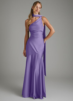Azazie Amara Vestidos de damas de honor Vestido Tahití de Satén Elástico de Corte Sirena con Un hombro image3