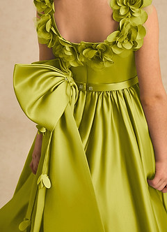 Azazie Eden Flower Girl Dresses Lemongrass Ball-Gown Pleated Matte Satin Dress image6