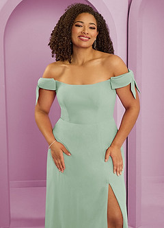 Barbie ♥ Azazie Brautjungfernkleider Wandelbar A-Linie Schulterfrei Chiffon Kleid Agave image11