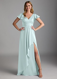 Azazie Omari Robes de demoiselle d'honneur Robe Trapèze en Satin extensible Verre De Mer image6