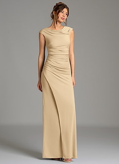 Azazie Chantal Bridesmaid Dresses Champagne Mermaid Pleated Premium Stretch Jersey Dress image3