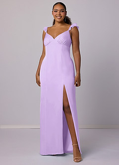 Barbie ♥ Azazie Robes de demoiselle d'honneur Robe Fourreau en Satin extensible Lilas image9
