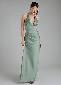 Azazie Torrance At-home Try On Dresses Agave Mermaid Corset Stretch Satin Dress image5