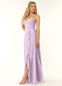 Azazie Naeem Bridesmaid Dresses Frosted Lilac A-Line V-Neck Ruffle Chiffon Dress image3