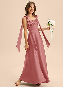 Azazie Halley Junior Abito A-Line in Raso Elasticizzato Fiocco Rosa Antica image5