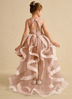Azazie Julietta Flower Girl Dresses Champagne Rose Ball-Gown Convertible Tulle Dress image1