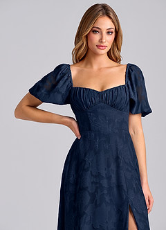 Azazie Mirian Brudtärnklänningar Klä av A-Linje i Blommig Utbrändhet Älskling Halsringning Mörk Marinblå image7