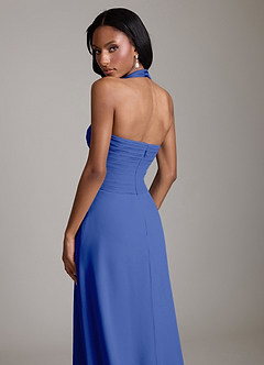 Azazie Clarisa Vestidos de damas de honor Vestido Azul Real de Gasa de Línea A con Plisado image4