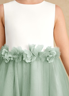 Azazie Louisa Flower Girl Dresses Ivory Agave A-Line Sleeveless Tulle Dress image6