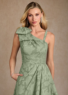Azazie Easton Mother of the Bride Dresses Dusty Sage Ball-Gown One Shoulder Floral Burnout Dress image4