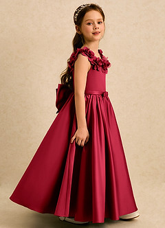 Azazie Eden Robe Demoiselle D'honneur Fillette Robe Princesse en Mat Satiné Plissé Écarlate image3