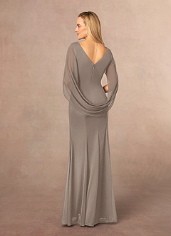 Azazie Belladonna vestidos de madre de la novia Vestido de Gris Pardo de Malla de Sirena con Cuello en V Plisado image4
