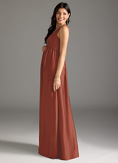 Azazie Yetta Maternity Bridesmaid Dresses A-Line Pleated Stretch Satin Floor-Length Dress image4