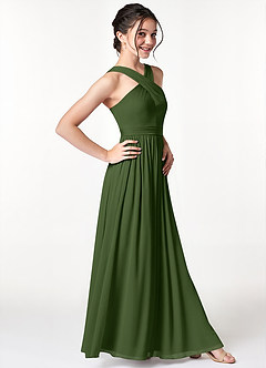 Azazie Jiya Junior Olive A-Line Pleated Mesh Dress image3