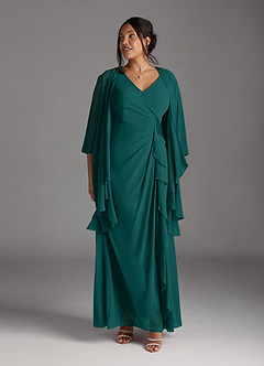 Azazie Manuella Mother of the Bride Dresses Peacock A-Line V-Neck Pleated Chiffon Dress image12