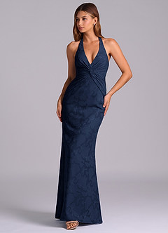 Azazie Valerie Brudtärnklänningar Klä av Sjöjungfru i Blommig Utbrändhet Plisserad Mörk Marinblå image4