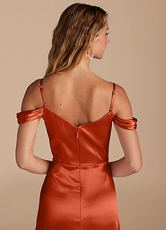 Azazie Ocean Bridesmaid Dresses Paprika A-Line Off the Shoulder Metallic Satin Dress image5