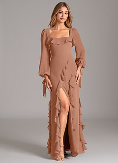 Azazie Candice 신부 들러리 드레스 A라인 긴팔 쉬폰 바닥 길이 드레스 image4