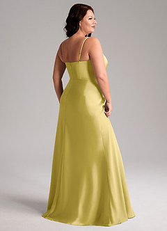 Azazie Lidia Bridesmaid Dresses Canary Mermaid Side Slit Stretch Satin Dress image13