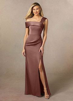 Azazie Laramie Mother of the Bride Dresses Espresso Mermaid Pleated Stretch Satin Dress image1
