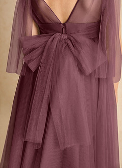 Azazie Dori Robe Demoiselle D'honneur Fillette Robe Trapèze en Tulle Rayé Sangria image7