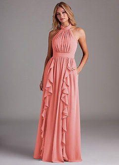 Azazie Avary Bridesmaid Dresses Coral A-Line Pleated Chiffon Dress image4