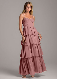 Azazie Alanna Brautjungfernkleider A-Linie Herzausschnitt Chiffon Kleid Wüstenrose image1