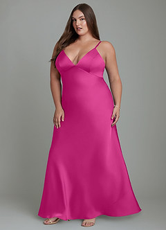 Azazie Stefania Robes de demoiselle d'honneur Robe Trapèze en Satin extensible Fuchsia image12