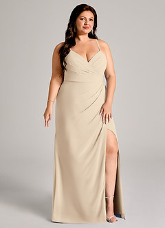 Azazie Maci Brudtärnklänningar Klä av Tubklänning i Chiffong Plisserad Champagne image11