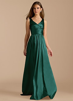 Azazie Keyla Bridesmaid Dresses Pine A-Line Pleated Metallic Satin Dress image6