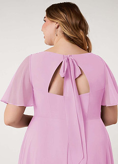 Azazie Kimber Vestidos de damas de honor Vestido de Rosa Caramelo de Gasa de Corte en A con Manga volante image14