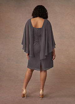 Azazie Mirra Mère de la mariée Robes Robe Fourreau en Mousseline de soie Col rond plissé Gris Acier image10