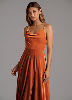 Azazie Sarella Bridesmaid Dresses Burnt Orange A-Line Pleated Velvet Dress image6
