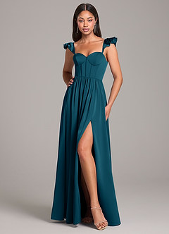 Azazie Denisse Brautjungfernkleider A-Linie Gestreift Stretch-Satin Kleid Tintenblau image5