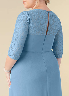 Azazie Leonine Moeder van de bruid jurken A-Lijn Jurk van Chiffon Scoop kant Staal Blauw image14