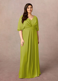 Azazie Oksana vestidos de madre de la novia Vestido de Hierba De Limón de Gasa de Corte en A con Cuello en V Plisado image6