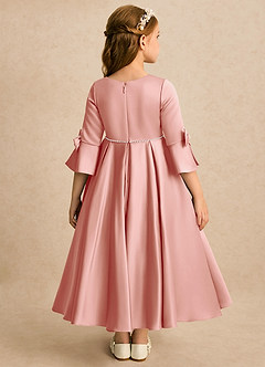 Azazie Eliza Flower Girl Dresses Rosette A-Line Pleated Matte Satin Dress image2