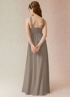 Azazie Jiya Junior Abito A-Line in Chiffon Plissettato Taupe image2