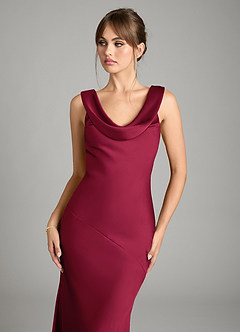 Azazie Rylina Bridesmaid Dresses Burgundy Mermaid Stretch Satin Dress image3