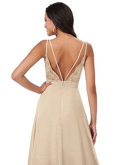 Azazie Lennon Bridesmaid Dresses Champagne A-Line Lace Chiffon Dress image2
