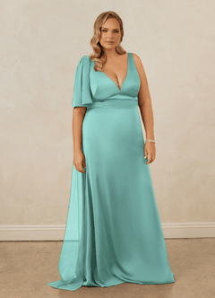 Christian Siriano Bridal for Azazie 1011 Brautjungfernkleider Meerjungfrau-Linie Schleifen Stretch-Satin Kleid Aqua image11