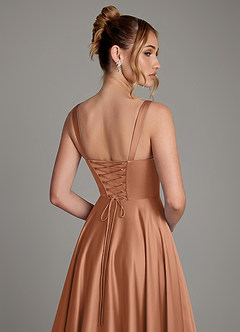 Azazie Azaria Abiti da Damigella Abito A-Line in Raso Elasticizzato Corsetto Bronzo image2